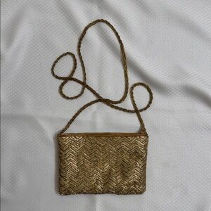 La Regaie Gold Chevron Crossbody Evening Bag Vintage Y2K